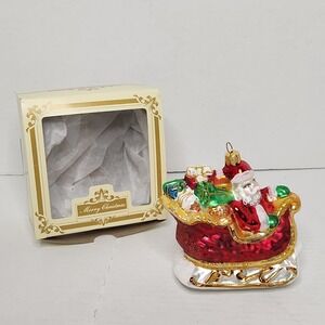 IMPULS Vintage Christmas Ornament Mouth Blown Hand Painted Santa/Sleigh Poland